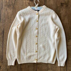 Pringle of Scotland 100% Cashmere Crew Neck Sweater Cardigan Gold Buttons, US 6